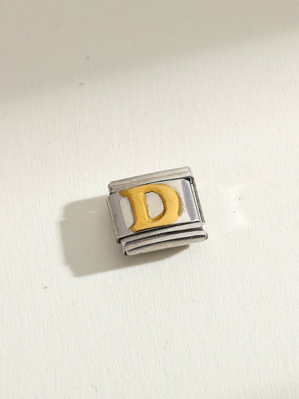 Letter D Raised Gold and Silver Initial 9mm Stainless Steel Italian Charm